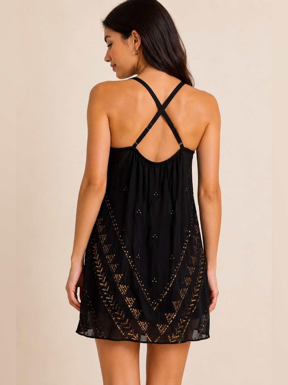 Free People Intimately Sequin Embellished Slip Dress Black Size Large NWT - Picture 2 of 7